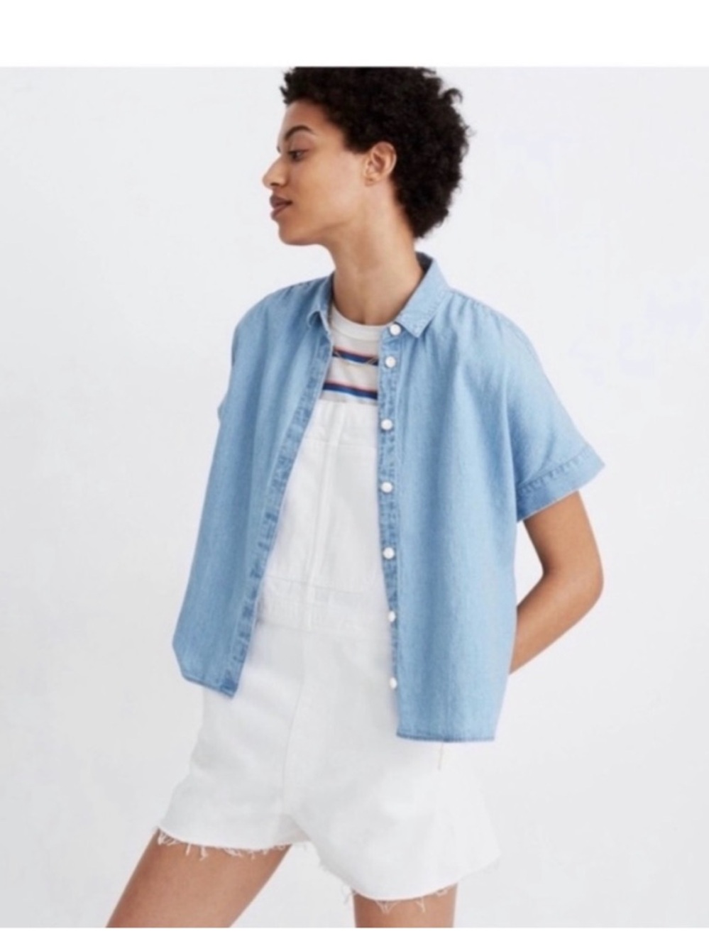 Madewell Short Sleeve Denim Crop Button Down